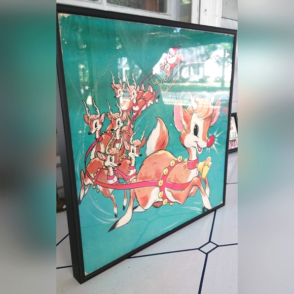 Rudolph the Red Nosed Reindeer Christmas Album + Cover Original Graphics Framed - Picture 2 of 7